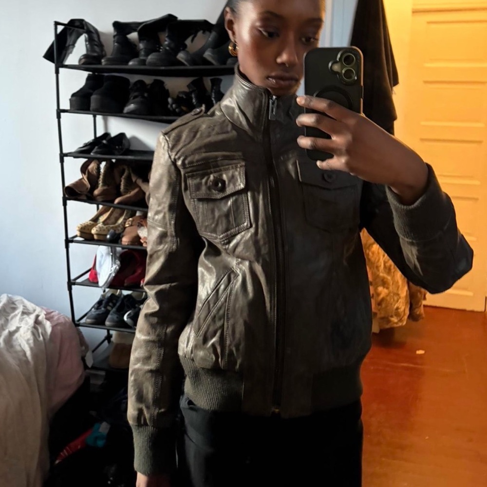 Women's Grey Leather Jacket
